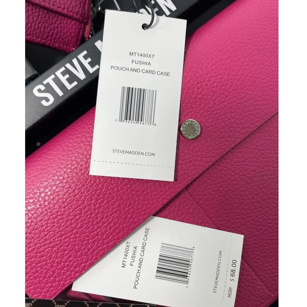 Steve Madden Womens Fuchsia 2 Piece Card Case Travel Pouch Gift Set NEW
